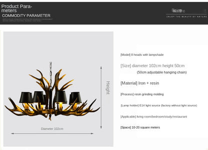 Vintage Rustic Antler Resin Chandelier